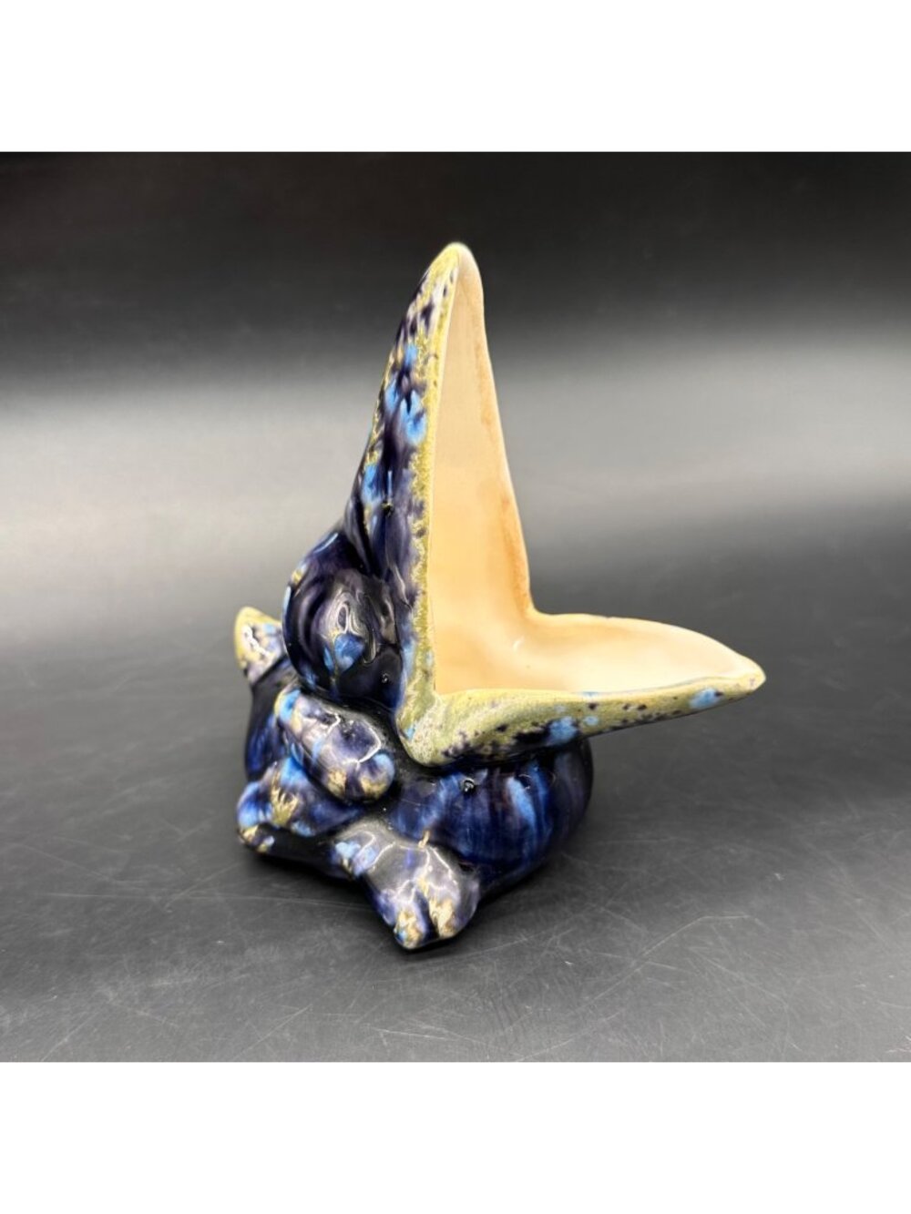 Vintage Bird Figurine Planter Sponge Holder Kitschy Drip Glaze Seagull Blue